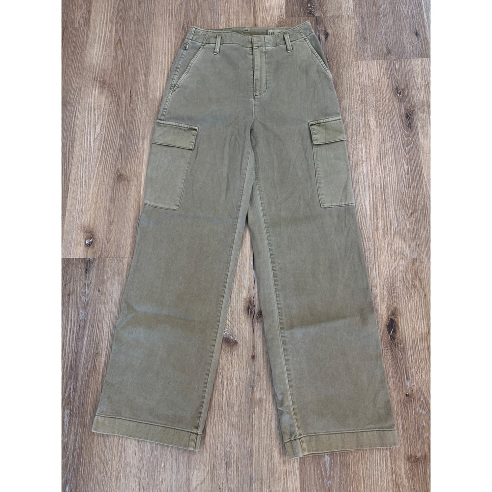 Gap Gorpcore Loose Khaki Cargo Pants Women 00 Desert Cactus Green High Rise